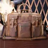 Leather Genuine Handbags Messenger bags Large Men Crazy Horse Several Pockets Male Shoulder