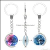 Llaveros Moda Aessories Árbol de la vida Doble cara Vidrio giratorio Cabochon Tiempo Piedra preciosa Llavero Sier Anillos de metal Joyería en BK Drop Del