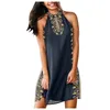 Robes décontractées femmes Robe d'été plage Boho imprimé fleuri Sexy licou cou sans manches épaules nues épissure Vestidos robe d'été Robe