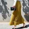 Women Vintage Pleated Midi Long Skirt Female Korean Casual High Waist A Line Chiffon Mesh Skirts Jupe Faldas 18 Colors