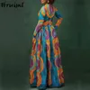 Moda African Dresses Dla Kobiet Jesień Drukuj Z Długim Rękawem O Neck Plus Size Maxi Wysoka talia Duży Huśtawka Vestidos 210513