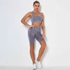 Summer Woman Breathable Sport Sets Sexy Slim Push Up Fitness Bra Yoga Underwear + Gym Shorts Solid Workout Short Leggings 210514