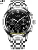 Lige Eternity 9810 Esporte Mens Relógios Data Dial Black Dial Japão VK Quartzo Cronógrafo Movimento Homens Assista Aço Aço Inoxidável Pulseira