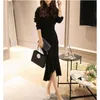 Autumn winter knitted dress women 19 korean Black maroon high waist round neck long sleeve fashion slim feminina LR628 210531