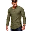 남자 티셔츠 2022 솔리드 컬러 슬리브 Pleated Patch Detail 롱 T 셔츠 남성 봄 캐주얼 탑스 풀오버 패션 슬림 기본
