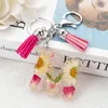 1Pc Real Dried Flower Letter Alphabet Keychain Crystal Resin Words Key Chains Car Bag Tassels Pendent Charms Gift Accessory G1019