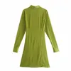 Ezgaga Femmes Robe Automne Nouveau Collier Turn-Down Simple Boutonnage Ruché Bureau Lady Robes Vert Élégant Robes Feminino 210430