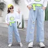 Jeans för flicka Big Hole Child Ripped Casual Children's Teenage Clothing 210527