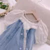 ガールズドレスジーンズカラーファッションパッチワーク子供ドレス幼児女の子服韓国のベビー服ドロップ210715