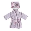 Born Baby Boy Girl Robe Set 100% Bomull Towduk Terry Spädbarn Badrock Hooded SleeProck med Headwear Home Suit 0-2Y 211130