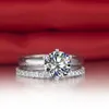 Solid White Gold PLATINUM 1.55CT Echte Diamond Engagement Ring met Wedding Band D Color Vvs1 Blijvend voor altijd