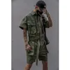 Été Cargo Shorts Combinaison Ensemble Survêtement Lâche À Manches Courtes Combishort Cool Jump Suit Hommes Gothique Salopette Streetwear Hommes Vêtements X0909