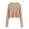 BBWM Women Fashion Jewelry Button Cropped Knitted Cardigan Vintage Long Sleeve Female Sweater Outerwear Chic Tops 210520