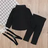 Conjunto de roupas para meninos Rorychen Outono criança crianças meninos roupas terno preto camisa + macacão 2 peças conjuntos de roupas criança menino pano 85 Z2