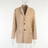 Ternos femininos Blazers Nononssa Solid Office Lady Fashion Mulheres abotonam o temperamento solto de manga comprida casacos PU Couro projetado