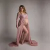 Robe de photographie de maternité longue en mousseline de soie rose poussiéreux robes de dentelle de maternité coeur doux pour séance photo fente robe de grossesse ouverte