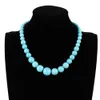 Collier de mode ethnique Turquoise, collier de perles rondes courtes pour femmes