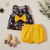 Chegada verão 2 pcs sem mangas flor cor contraste bonito conjunto de roupas infantis 210528
