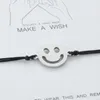 Silver Color Stainless Steel Cute Smile Bracelets Adjustable String Jewelry for Couples Friends With Card Make A Wish