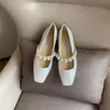 Luxe designer schoenen Mary Jane Balletschoen met vierkante neus met witte parels en kleine kristallen kraaltjes Eenvoudige modemaat 34-41