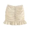 Kvinnor Skirt Draped Faux Smycken Button High-Waisted Mini Ruching Detalj Ruffled Hem Back Zip Closure Kjolar 210629