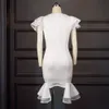 Платье для белого вечеринка для женщин выпускные ножны V шеи рюшами рукава тонкий плюс размер xl день рождения элегантные дамы ночь сексуальная клубная одежда 210527