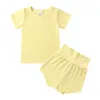 Baby Summer Clothing Sets Pasgeboren Kids Boy Girl Kleed Cotton Tops + Shorts Solid 2pcs Ribbed Outfits Set