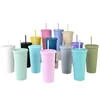 Plast 22oz Skinny Staight Tumblers Acrylic Double Wall Isolerade Slim Cups Food Grade Safe Taper Reusable Tumbler med tätningslock och halm