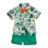 Summer Baby Boy Clothes Set Gentleman Handsome Print Short Sleeve Bow Shirt and Short Pants Suit Kids Cotton Outfits