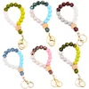 Trichromatique Couleur Correspondant Silicone Perles Gland Bracelet Porte-clés Imprimé Léopard Bracelet Bracelet Impression Losange Perle En Bois Porte-clés