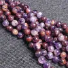 Perles rondes en cacoxénite de Quartz fantôme violet naturel, 6-12mm, amples pour la fabrication de bijoux, accessoires, cadeau pour femmes, 15 pouces