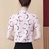 Summer Short-Sleeved Printed Bow V Collar Chiffon Blouse Korean Style Fashion Women Blouses Overalls for 9300 50 210508