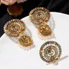 Etnik Damlama Yağı Peacock Jhumka Küpe / Yüzük Seti Bijoux Bayan Düğün Takı Askıları Bohemia Boncuk Küpe Askı