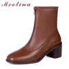 Meotina Short Boots Kvinnor Skor Real Leather Block Heels Ankel Boots Zipper Square Toe High Heel Kvinna Stövlar Höst Vinter 40 210520