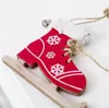 عيد الميلاد شنقا زخرفة خشبية سكيت شكل مع جرس شجرة عيد الميلاد الديكور الأحمر الأبيض ندفة الثلج الاطفال الهدايا