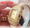 Top Mens Women Diamonds Ring Quartz Watch Roman Squan Square Dial Designer Designer Full Innewless en acier en acier or