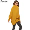 Batwing Rękaw Długi Sweter Kobiety Sweter Jesień Zima Otwarty Stitch Płaszcz Dzianiny Streetwear Plus Rozmiar 210603