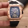 Klassische Herrenuhr aus schwarzem Gummi, Saphirglas, automatisch, mechanisch, Roségold, Silber + Tourbillion-Kalender-Armbanduhr