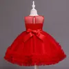 Girl Red Lace Dress Unicorn Cartoon Party Gown for Xmas Children Lovely Ruffles Princess Clothing Outfit 210529