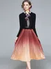 pattern Autumn Street Fashion Elegant Women Dress Korean Retro Slim Frenulum Splice Knitted O Neck Long Sleeve 210506