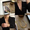 Colares de correntes pingentes j￳ias com 18k Gold Pave Declara￧￣o grossa de pesco￧o Jap￣o Designer de partido coreano T Vestido de passarela J J.