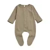 Spädbarns baby solid jumpsuit rand randiga stickade onesies barn designer kläder pojkar plädficka bomull jumpsuit småbarn kläder 386 j2