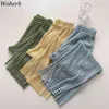 Случайные брюки пледа женские летние корейские свободные эластичные высокие талии широкогазовые брюки мода сплит плиссированный погреб 210519