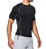 Mäns T-shirts Quick-Torka Kompression Fitness Tees Training Running Jogging Tight-Fitting Andningsbar Stretch Kortärmad T-shirt för män Storlek S-2XL