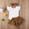 0-24m sommar född baby flicka kläder set leopard outfits brev bodysuit + shorts + huvudband söt 210515