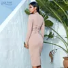 Adyce New Winter Bodycon Bandage Klänning Kvinnor Sexig Naken Svart Långärmad Midi Club Celebrity Evening Runway Party Dresses 210325