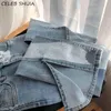 Chic Streetwear Джинсовые джинсы женщины вспышки брюки высокие талии эластичные брюки корейские винтажные синие мама Splite 21129