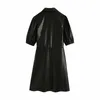 Moda Donna PU Mini abito in pelle Autunno Cool Button-fly Ladies es Nero Casual Femminile Sexy Girls Chic 210430