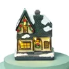 Christmas Scene Village House Statue with Warm LED Light Battery Operated Winter Snow Landscape Resin Building Miniature Figurin 211019