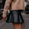 تنورات الأزياء النسائية ألوان صلبة ألوان الكشكش تنورة قصيرة التنورة مثيرة eelegant عالية الخصر المكتب السيدات بو الجلود A-Line Mini Skirt#G3